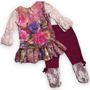 Haute Baby Purrfect Autumn Rose Lace Tunic Leggings 2T